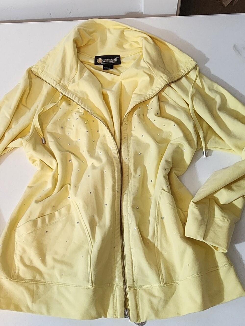 Christine Alexander Pale Yellow Embellished Zip-Front Bomber Jacket